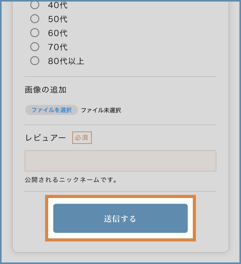4. レビュー記入後「送信する」をクリックし、完了